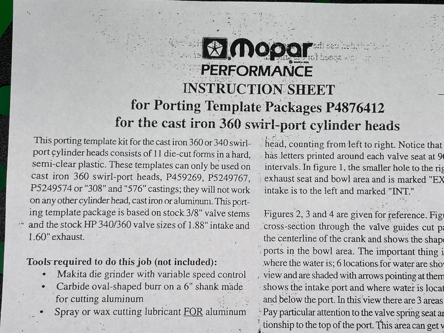 Mopar performance porting templates